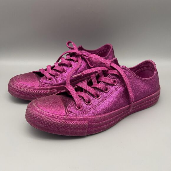 Converse Chuck Taylor All Star Shoes Womens Size 7 Pink Glitter Low Top 164550C - Picture 1 of 13
